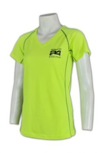 W156 訂製緊身運動服  設計女裝運動T恤   蝦蘇線撞色 訂購團體活動衫供應商HK    螢光綠
